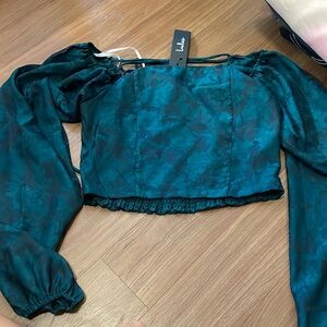 Lulus green floral long sleeve top NWT